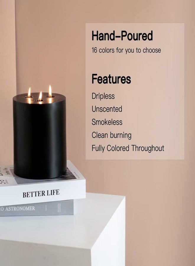 MOZEAL Extra Large 3 Wick Black Pillar Candle, 6" x 6", Unscented, Dripless, Smokeless, and Clean-Burning. Approx. 120 Hours of Burn Time. Perfect for Weddings, Dinners, Halloween and Fall Decor - Image 2